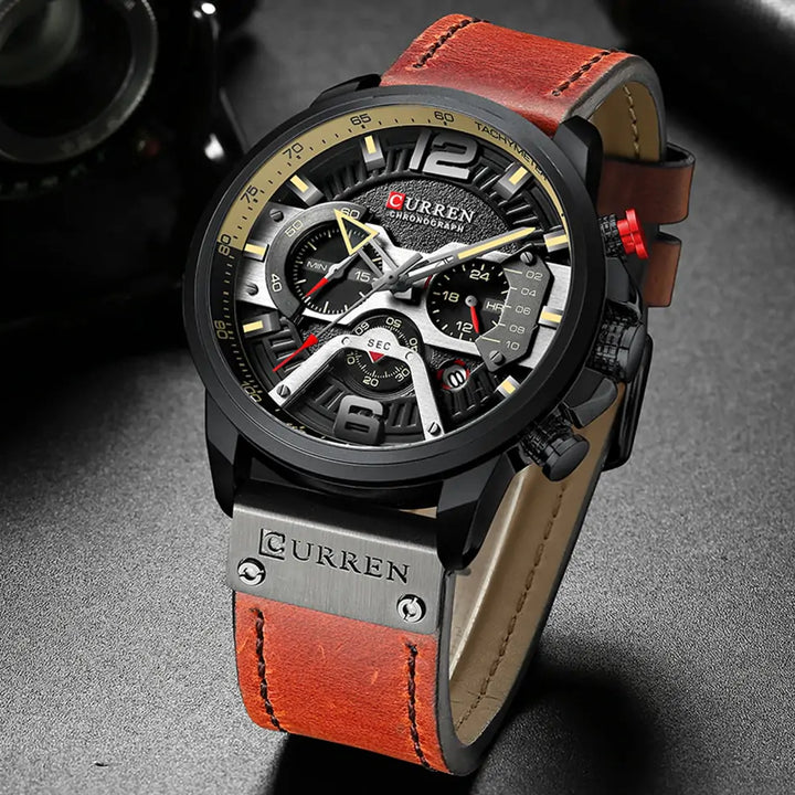 Military Leather Chronograph Wristwatch