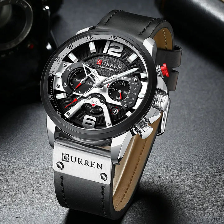 Military Leather Chronograph Wristwatch